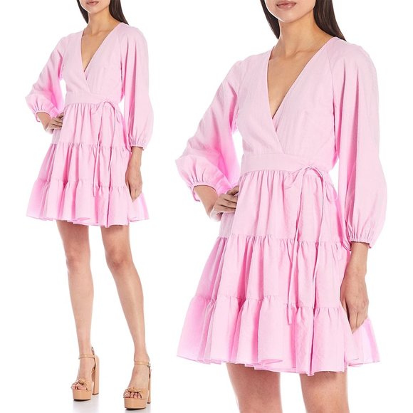 Gianni Bini Shelley V-Neck Long Sleeve Wrap DRESS S M Azalea Pink NEW $129 - Picture 1 of 7
